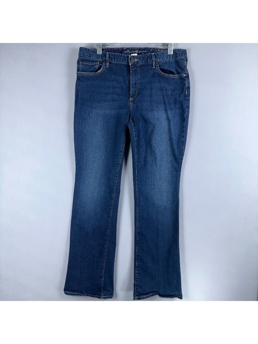 Eddie Bauer Bootcut Jeans Slightly Curvy Fit Womens Size 18 Blue Dark Wash